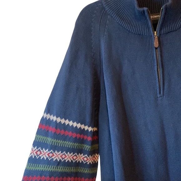 NWOT St. John’s Bay Fair Isle Sweater XL Navy Cotton Quarter Zip Pullover Knit - Picture 4 of 13